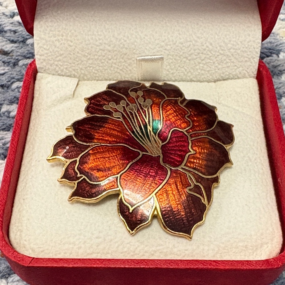 Floral Enamel Brooch with Gold Accents
